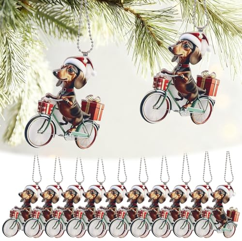 Weihnachtsbaumschmuck, Christbaumschmuck, 10 Stück Dackel Weihnachtsanhänger mit Doppelseitiger, Dackel Hängender Acryl, Weihnachtsdeko zum Aufhängen, Weihnachtsdekoration, Weihnachten Ornamente (B)