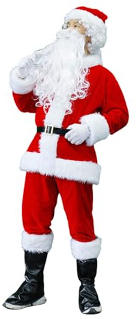 Générique Costume PèRe NoëL, DéGuisement PèRe Noel Adulte Saint Nicolas NoëL Costume De Habit Pere Noel Tenue pour Hommes avec Barbe Bonnet Ceinture Sac Bottes | |
