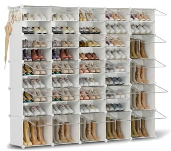 Schuhregal, Schuhschrank mit 42 Fächern, schuhregal hoch und schmal, schuhregal weiß, schuhschrank hoch geschlossen für Garderobe Flur Schlafzimmer Eingang, DIY anpassbar