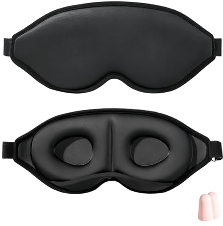 Fysaran Schlafmaske für Seitenschläfer 3D-Augenhöhlen Design 4-Lagig Vrdickt 100% Lichtblockierende Schlafbrille mit Verstellbar Gummiband Augenmaske für Männer und Frauen, 1 Paar Ohrstöpseln