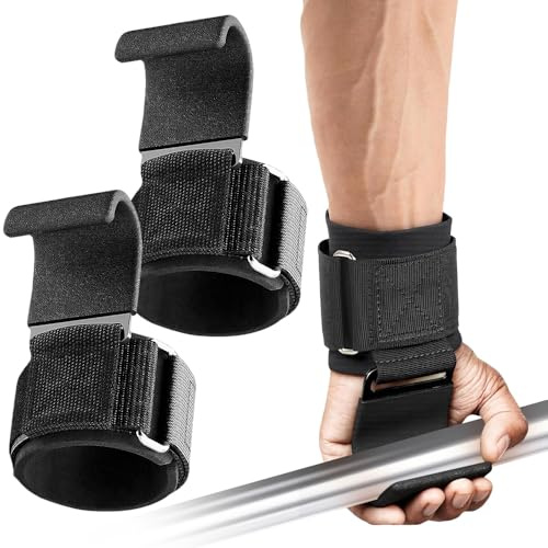 BIZOI Zughilfen Krafttraining, Handschuhe Zughilfe mit Haken, Rutschfest & Gepolstert Griffhilfen Kraftsport, Lifting Straps für Bodybuilding, Kreuzheben, Fitness & Muskeltraining, Männer und Frauen