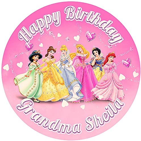 Pink Princesses - Any Size (4in - 7.5in) Personalised Edible Cake Topper on Premium Icing