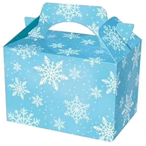MustBeBonkers SNOWFLAKE DESIGN Childrens Kids Carry Food Birthday Party Meal Box - Light Blue With Frozen Snowflakes Design (20)