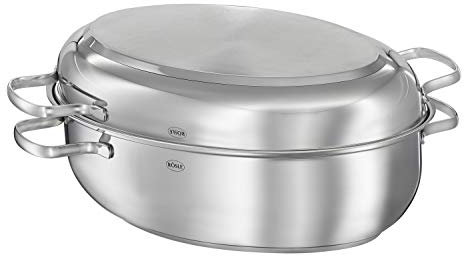 Rösle Elegance Cacerola Ovalada, Tapa Multifuncional con Revestimiento Antiadherente Proplex, Acero Inoxidable 18/10, Plateado/Negro, Sin Ácido Perfluorooctanoico, Apta para el Horno y para Inducción