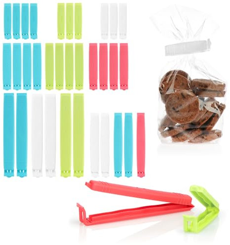 com-four® 36x Clips de Cierre plásticos en Varios tamaños y Colores, para congelador, Cereales, nueces o café (36 Piezas - 6cm/8cm/11cm/14cm)
