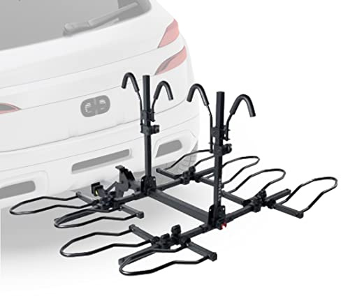 KAC Premium Bike Rack for Car, SUV, Hatchback Mount - 2 Anti-Wobble Hitch & Quick Release Lever for 4 Bikes - Heavy Duty Bicycle Carrier, Easy to Assemble/Install - Tire & Frame Straps Included