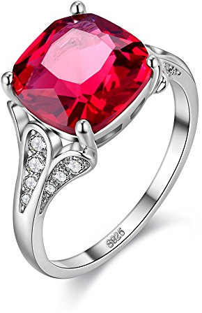 Uloveido Women's Platinum Plated Square Cushion Cut Simulated Red Ruby Ring Solitaire Wedding Engagement Rings Y146
