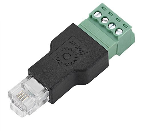 Bewinner Adaptateur RJ11 vers Terminal à vis Connecteur Ethernet RJ11 6P4C Mâle vers connecteur à borne à vis 4 Broches Ethernet Adaptateur de connecteur vidéo/Audio Principal pour Modem