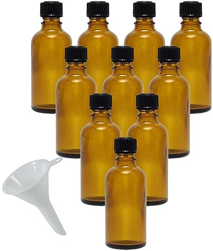 mikken 10 bottiglie da farmacista marrone da 50 ml, made in Germany, con etichette e imbuto