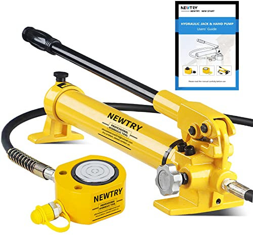 NEWTRY 50 ton Low Profile Hydraulic Ram Jack + Hand Pump Stoke 16mm(0. 63inch) Mini Protable Hydraulic Cylinder Industrial Super Thin Lifting Jack (50T Hydraulic Jack + cp-700 Pump)