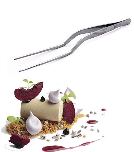 ABMRO 160mm 304# Stainless Steel Precision Offset Culinary Chef's Tweezers,Kitchen Cooking Tongs for Plates Decorating Foods Dessert Cake Decoration and Succulents Care
