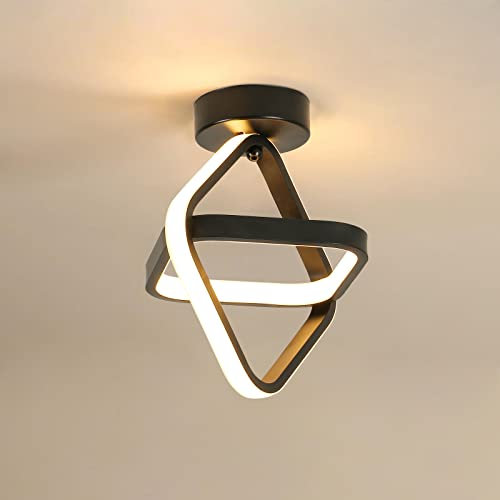 Goeco Plafonnier LED, Lampe de Lustre moderne noir Plafonnier de couloir carrée 24W 2700LM pour Couloir Balcon, 3000K Lumière blanche chaude, diamètre 22CM
