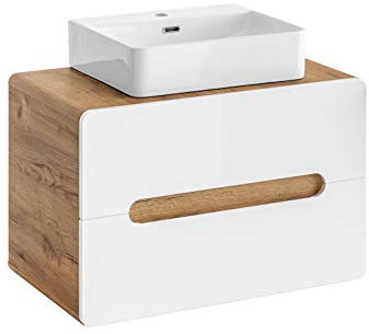 COMAD Waschplatz Aruba mit Aufsatzbecken 80cm Breite - amerikanische Eiche - weiß Hochglanz