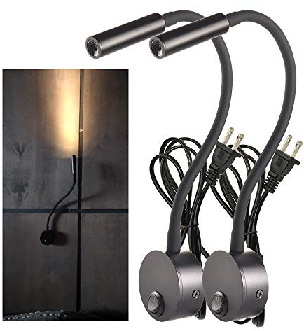 LEDSONLINE 2-Pack Task Light Wide Voltage Focused 30° Beam Spotlight for Sewing Crafting Workbench & Bedside Reading Reinforced Metal Gooseneck with Silicone Sleeve Plug-in 5.9ft Cord (Matte Black)