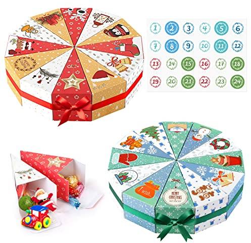 KESOTE 24 Christmas Advent Calendar Boxes to Fill, 12 Days Empty Advent Calendar for Adults Kids Christmas Goody Treat Boxes Small Ornament Gift Boxes - Ribbons and Number Stickers Included