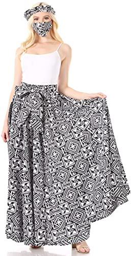Sakkas 16317 - Jupe Longue Convertible à Bretelles Ajustables à imprimé Wax Traditionnel Asma | Robe - 619-blackwht - OS