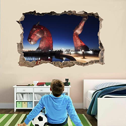3D Durchbruch Wandtattoo Mädchen Kinderzimmer Pferd Wandaufkleber DekorativeStadtbild 70 cm x 110 cm Abnehmbare Wandsticker Vinyl für Junge Teenager Zimmer Wohnzimmer Schlafzimmer Wandbilder Deko