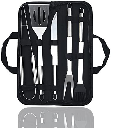 BBQ Tools Set, 5PCS Heavy Duty Extra Thick Stainless Steel Grill Barbecue Accessories with Portable Bag for Outdoor BBQ, Gift for Man Woman