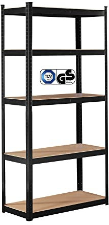 Arebos Schwerlastregal 180 x 90 x 40 cm | 875kg Tragkraft | 0,63 mm | 5 MDF-Platten Regal Lagerregal Kellerregal Steckregal Werkstattregal | Anthrazit