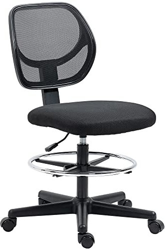 Vinsetto Bürostuhl, Ergonomischer mit Zeichenstuhl verstellbarem Fußring, 93-113 cm Höhenverstellbarer Drehstuhl, Schreibtischstuhl mit Rollen, Arbeitsstuhl, Schwarz