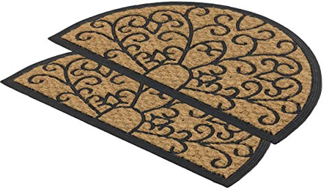 Astra rutschfeste Fußmatte außen wetterfest - Coco Deluxe Fußabtreter aus Gummi und Kokosantibakteriell - Schmutzfangmatte 45x75 cm 2er Set Relief halbrund