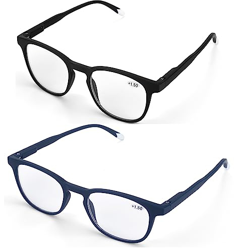 LANLANG 2er-Pack Blaulichtfilter Lesebrille 1,0 für Herren Damen mit 2 Mode farben, Anti Eyestrain Anti UV Lesebrille, +2.0 Dioptrien Schwarz/Blau