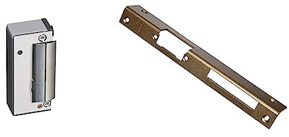 ABUS Mechanischer Türöffner MT90, 58391 & Tür-Winkelschließblech für DIN-Links Türen, hammerschlag-gold, 21534