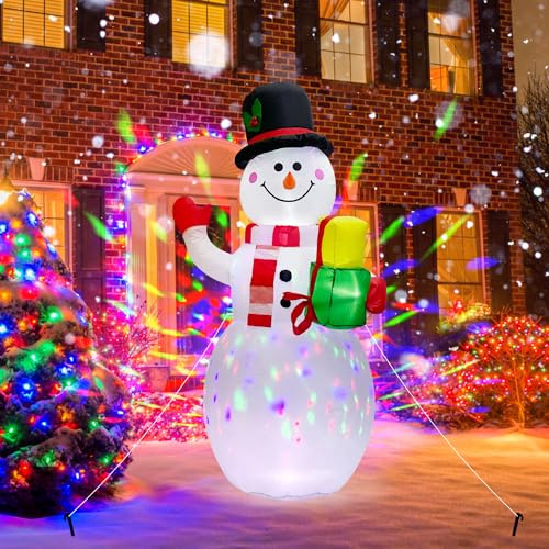 Trrisaun Decorazioni natalizie gonfiabili per esterni, 153 cm, pupazzo di neve con 2 luci LED rotanti colorate, decorazione natalizia per giardino, patio, casa interna