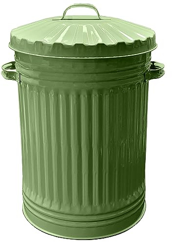 Metal Bin Retro Dustbin Waste Rubbish Bin, Sage Green 45L - Outdoor or Indoor Use