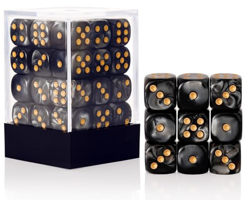 36 Pieces 12mm 6 Sided Mini Dice Set,Pearl Pattern D6 Game Dice Set,6 Sided Standard Game Dice for Board Games Dice Games Classroom Teaching Dices Game, with Portable Gaming Box(Black)