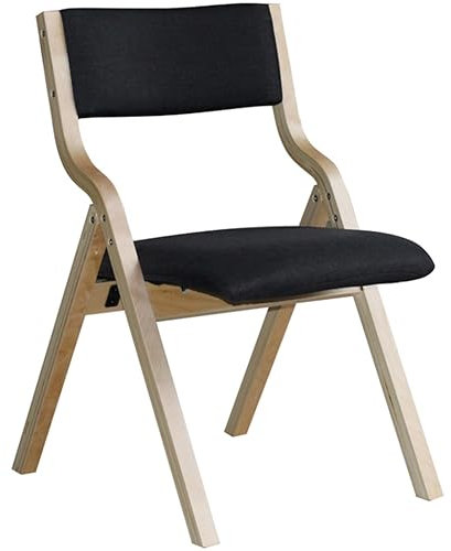 Besucherstuhl Klappbar Einfaches, Bequemes Baumwollleinen Klappstuhl, Wohnzimmer Aus Massivem Bugholz Restaurantstühle, Empfangsstuhl, Tragfähigkeit 150 Kg (Color : Schwarz, S : 78.5 * 48.5 * 46cm)