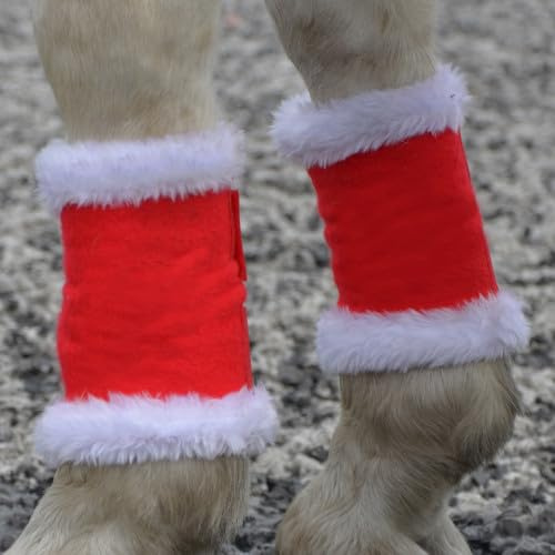 Hy Equestrian Christmas Santa Horse Leg Wraps (Set of 4) - Red/White (Pony)