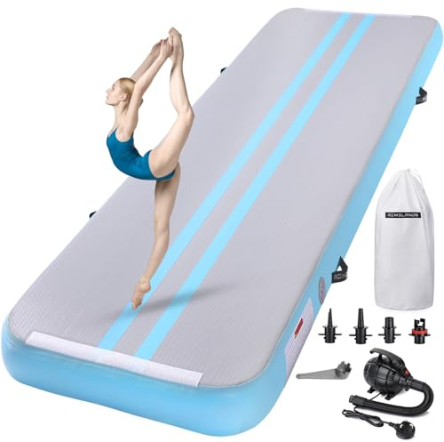 ROMELANDS Air Gymnastics Track Tumbling Matte, 4 dick, 3,4 m, 4 m, 4 m, 4 m, aufblasbare Trainingsmatten für den Heimgebrauch mit Pumpe