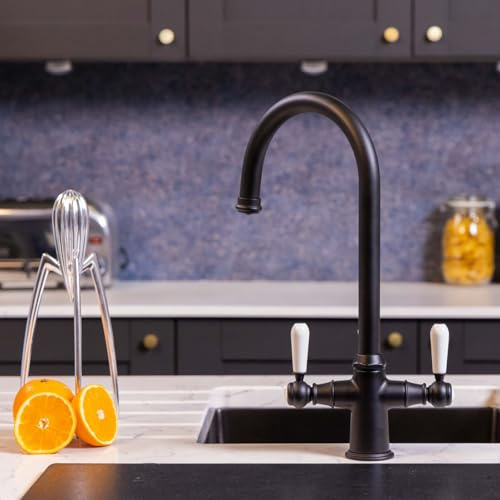 Flode Korsa | 3 in 1 Instant Boiling Tap - Full Kit | White Ceramic Levers | 3 in 1 Boiling Water tap with Boiling Tank and Filter - Instant hot Boiling Water in Your Kitchen (Matt Black)