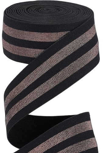 GORGECRAFT 4.7m*40mm Fascia Elastica A Righe Color Cioccolato Metallizzato Nastro Elasticizzato Nero Comoda Fascia A Strisce Glitterate per Cintura Progetti di Cucito Lavori Artigianali per Indumenti