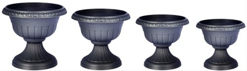 pokm toolsmarket - ⌀25cm Pflanzkübel Pflanzpokal, dekorative Amphore, Pflanzgefäß Schale Vase Topf auf Fuß, Farbe Anthrazit, Blumentopf Roma No. III