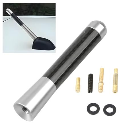 CGEAMDY Mât D'antenne Court pour Mini Antenne De Voiture, Antenne Radio Courte en Fibre De Carbone pour Modification De Voiture, Antenne Universelle en Alliage D'aluminium pour Voiture(Argent)