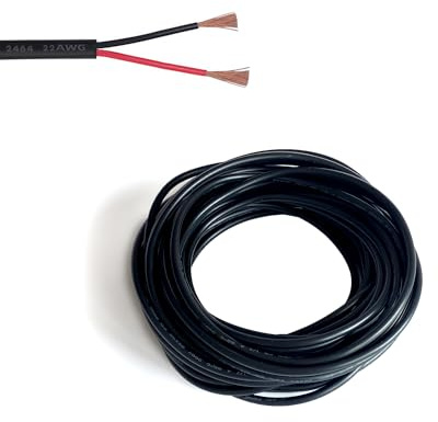 Zzcy 20 m, 22 AWG, elektrisk tråd, 2-ledare, dubbeltrådig, förtennad koppartråd, PVC-kabel, svart, flexibel förlängningskabel för elektronisk ledning, 0,5 mm²
