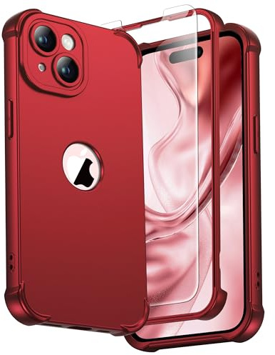 ORETECH for iPhone 15 Case 6.1, Shockproof Slim, Screen Protector, Red | 15ft Military Grade Drop, Camera Lens Guard, 360 Silicone Rubber Bumper