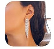 Adramata Hängend Kristall Ohrringe - Edelstahl Post Hypoallergene Statement Damen Lang Strass - Geschenke für Frauen Mädchen - Silber Tropfen