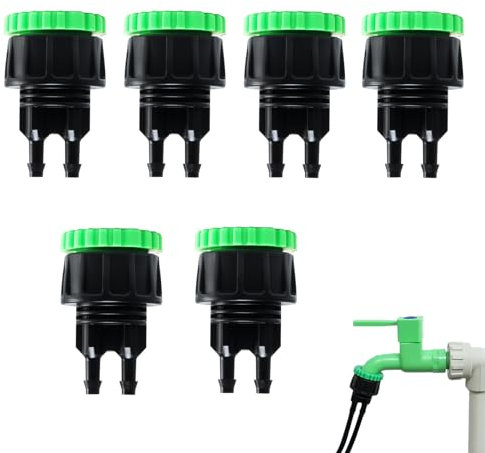 6 PCS Drip Irrigation Hose Connectors Professional Micro Irrigation Adapter Agriculture Irrigation Fitting 1/4 Inch Drip Irrigation Tubing x 3/4 or G2/1 Faucet Adapter for Solar Irrigation System Kit