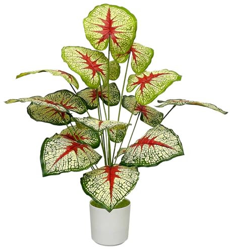 Zelihrdu Kunstpflanze wie echt Plastik Künstliche Pflanzen Groß im Topf Kunstpalme Fake Palme Deko Badezimmer Wohnzimmer Schlafzimmer Balkon Hochzeit Innen Außendekoration (70cm Rot Gelb)