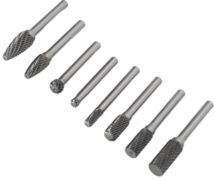 Miskall 8-teiliges Hartmetall-Frässtift-Set, Doppelschnitt-Frässtift-Set aus Wolframstahl für Metall, Holzschnitzerei, Polieren, Fräsen, Mehrere Formen