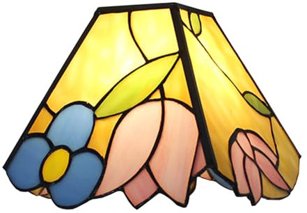 BOTOWI Tiffany Lamp Shade Accessories Replacement Only 7 Inch Stained Glass Tulip Square Lampshades Vintage Yellow Pink Flower Light Cover for Table Lamp Pendant Light Desk Light