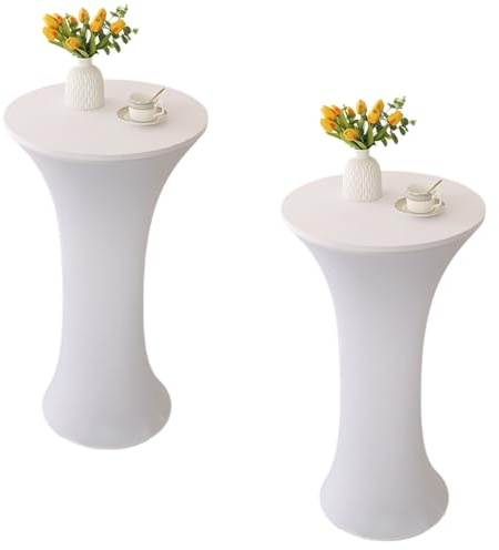FANSU Cocktail Stretch Tischdecken, Cocktail Party Tischdecke 2er Set Elegant Stretch Stehtisch Husse für Bistrotisch, Rund Stehtischhusse für Dekoration Hochzeit Bar (Weiß,70x110cm)