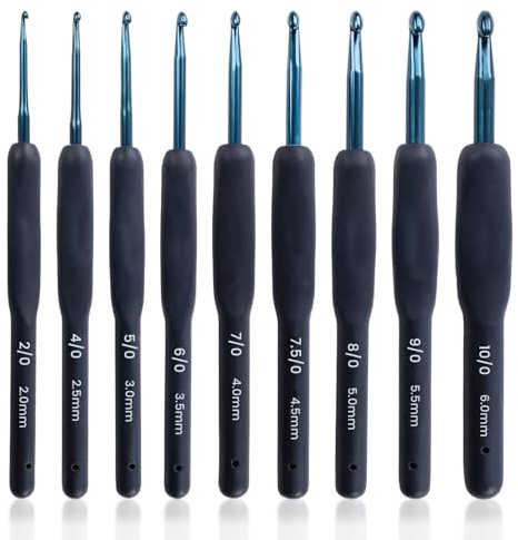 NICKLIN Crochet Hooks Set, 9 Pcs Crochet Needles 2.0-6.0 mm | Soft Grip Crochets Needle, Ergonomic Crochets Hook Set Lightweight Knitting Kit, for Arthritic Hands Crochet Gifts