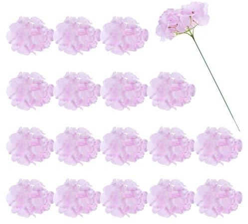 QUARKZMAN 30pz Ortensia Fiori Artificiali Finti Ortensia Fiori Artificiali Seta Fiori Teste con Finte Gambi per Casa Decorazioni Ufficio Matrimonio Bouquet Hotel Centrotavola Luce Viola