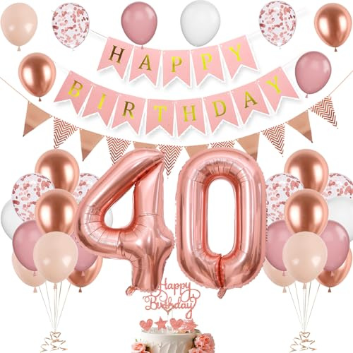 40. Geburtstag Deko Roségold, Luftballon 40. Geburtstags, Geburtstagsdeko 40 Jahr, Mädchen 40 jahre Geburtstags Deko-Set, Zahl 40 Luftballons Tortendeko Roségold Weiß Ballons für Geburtstag Party Deko