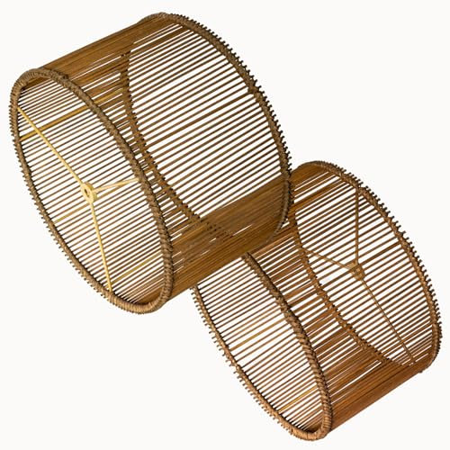Boho-Rattan-Lampenschirme, 2er-Set, gewebter Bambus, Tisch- und Nachttischlampenschirme (Spider Fitter), einfache Montage