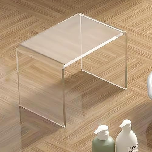 TWSOUL Klar Acryl End Tabelle,U-förmigen Beistelltisch mit abgerundeten Kanten,stilvolle Moderne Couchtisch kleine,Duschbänke,Acryl Tritthocker,Verdickter Klarer Fußhocker Badezimmer (30x20x22cm)